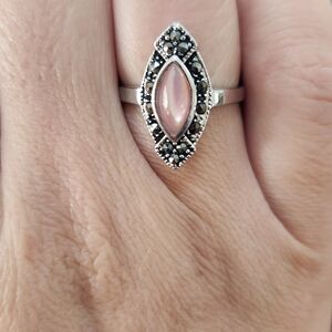Elegant Silver and Pink Marquise Ring